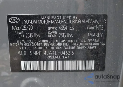2020 Hyundai Sonata Sel from USA, damaged, VIN 5NPEF4JA4LH046215